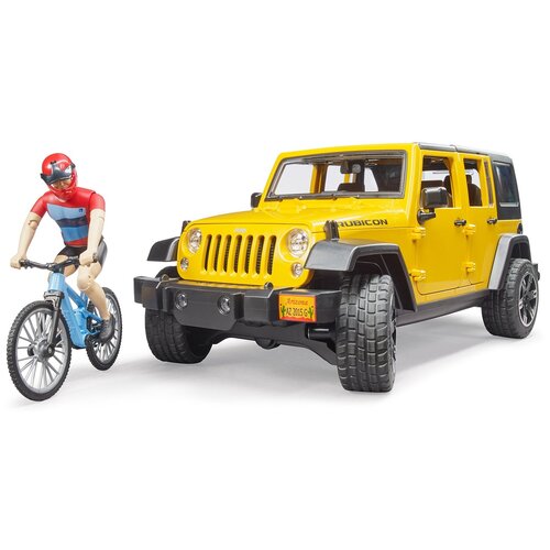 Внедорожник Bruder Wrangler Rubicon Unlimited c велосипедистом и фигуркой 02-543 1:16, 17 см, желтый