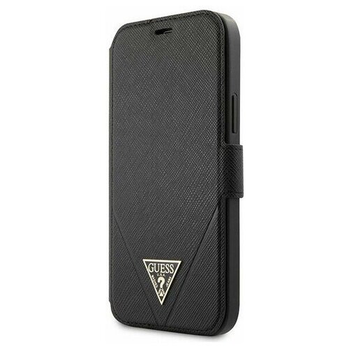 фото Чехол-книжка cg mobile guess pu saffiano triangle metal logo booktype для iphone 12 mini, цвет черный (guflbkp12svsatmlbk)
