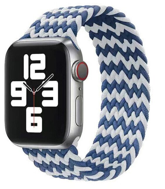 Монобраслет нейлоновый тканевый ремешок для умных часов Apple Watch Series 1-8 и Ultra - 42/44/45/49 мм (эпл вотч) размер М, W-сине-белый