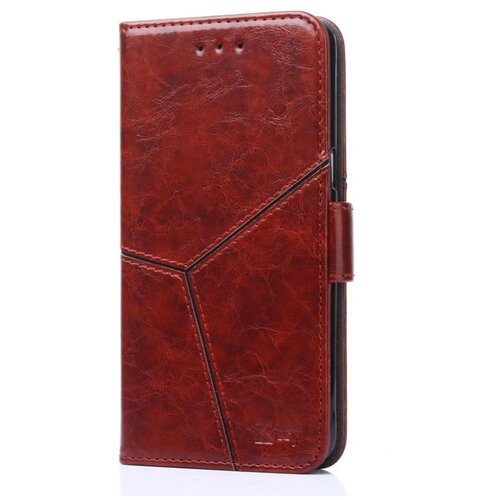 фото Чехол-книжка mypads для samsung galaxy m30s / samsung galaxy m21 sm-m215 (2020) из качественной импортной кожи прошитый по контуру с необычным геометрическим швом цвет красный кирпичный
