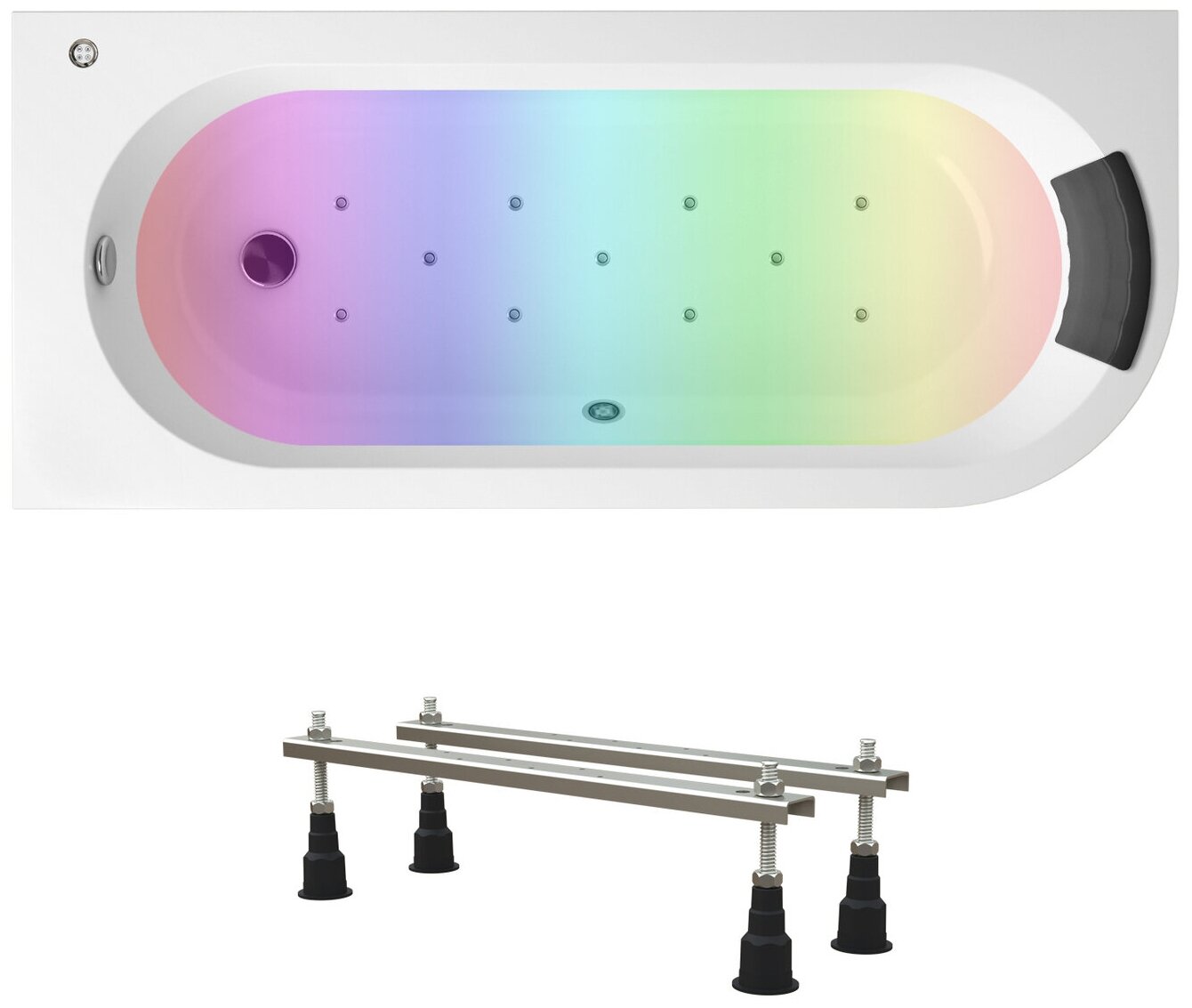 Аэромассажный комплект с хромотерапией 5 в 1 Lavinia Boho Art II 363610AC, акриловая ванна 170x72,5 см (левый разворот), ножки, подголовник