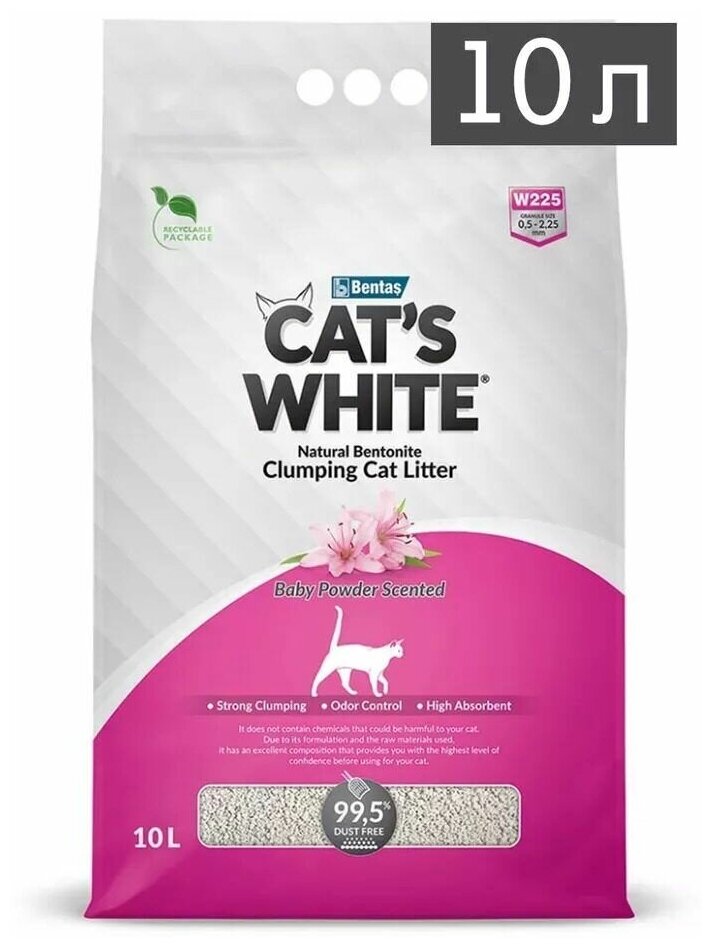Cat's White Baby Powder комкующийся наполнитель с ароматом детской присыпки для кошачьего туалета (10л) Без характеристики - фотография № 16
