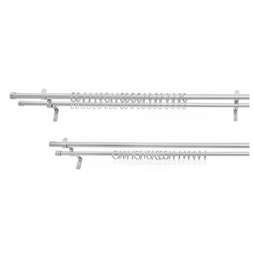 Карниз двухрядный раздвижной ECODECOR, 160-300см, d13-16/16-19, цвет: серебро, гардина/шторы/шторы на окна/карниз