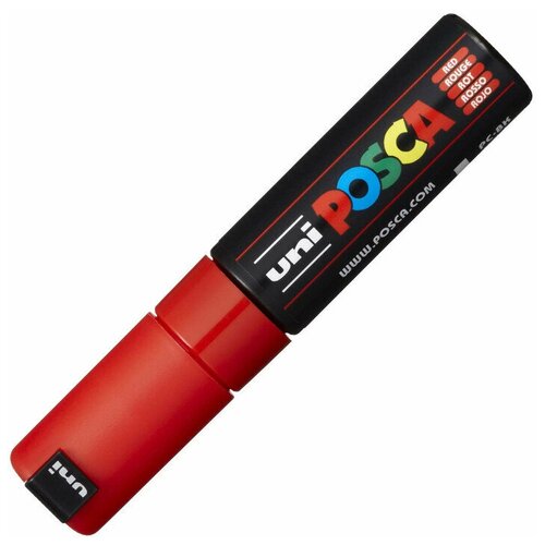 Маркер UNI POSCA PC-8K, красный, до 8.0 мм, скошенный наконечник