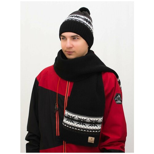 Комплект бини LanaCaps Гарри, 2 предмета, размер 58-60, черный мужской шарф мужской зимний шарф модный мужской шарф зимний теплый шарф мягкий шарф