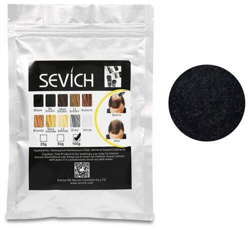 SEVICH Загуститель волос Hair Building Fibers, рефил, black, 100 г