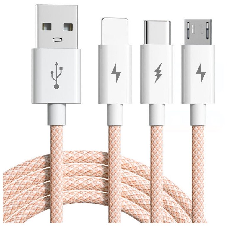 Кабель для зарядки и данных 3-в-1 длина 12м / Type-C micro USB Lightning оранжевый