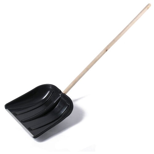 Лопата пластиковая, ковш 410 х 415 мм, с металлической планкой, деревянный черенок, с ручкой лопата зимняя рысь 410×460 мм