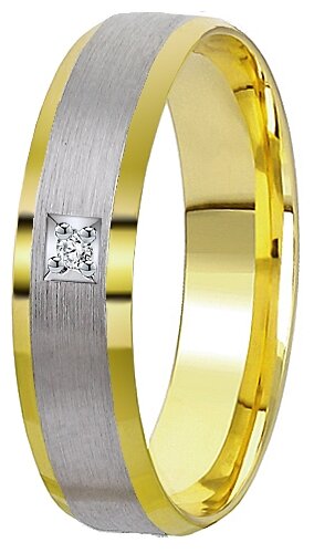 Кольцо обручальное Юверос, комбинированное, желтое золото, 585 проба, бриллиант, размер 15.5, желтый