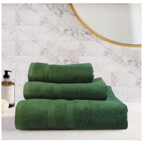 фото Набор банных полотенец sel new 3шт махровая ткань 30х70, 50x90, 70x140 см., 462-темнозелкомплектnew-30-70-50-90-70-140