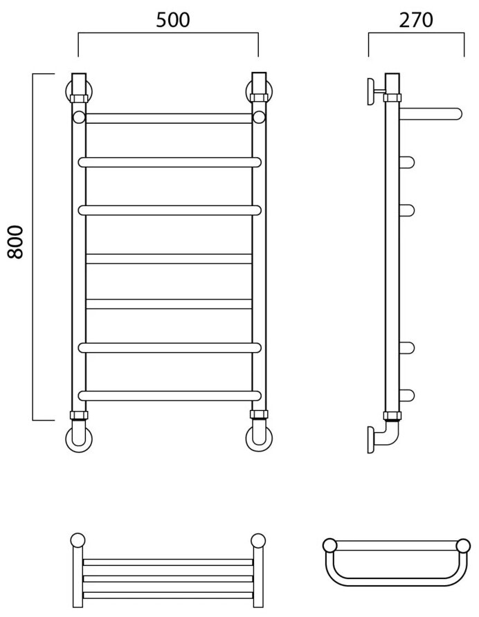 Водяной полотенцесушитель Акванерж Скоба прямая с полкой 800x500 - фотография № 2