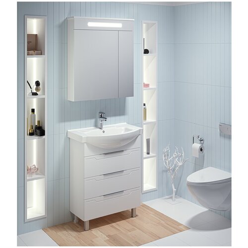 Мебель для ванной / Runo / Верона 65 с зеркалом Парма 60 / тумба с раковиной Элеганс 65 / шкаф для ванной / зеркало для ванной