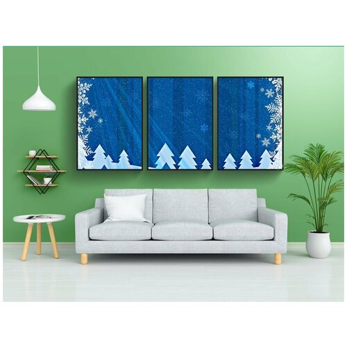 фото Набор модулных постеров для интерьера "зимний фон, рождество, снежинки" 60x90 см. в тубусе, без рамки lotsprints