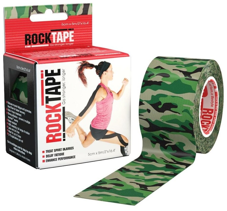 Кинезиотейп Rocktape 5 см х 5 м, Зеленый камуфляж