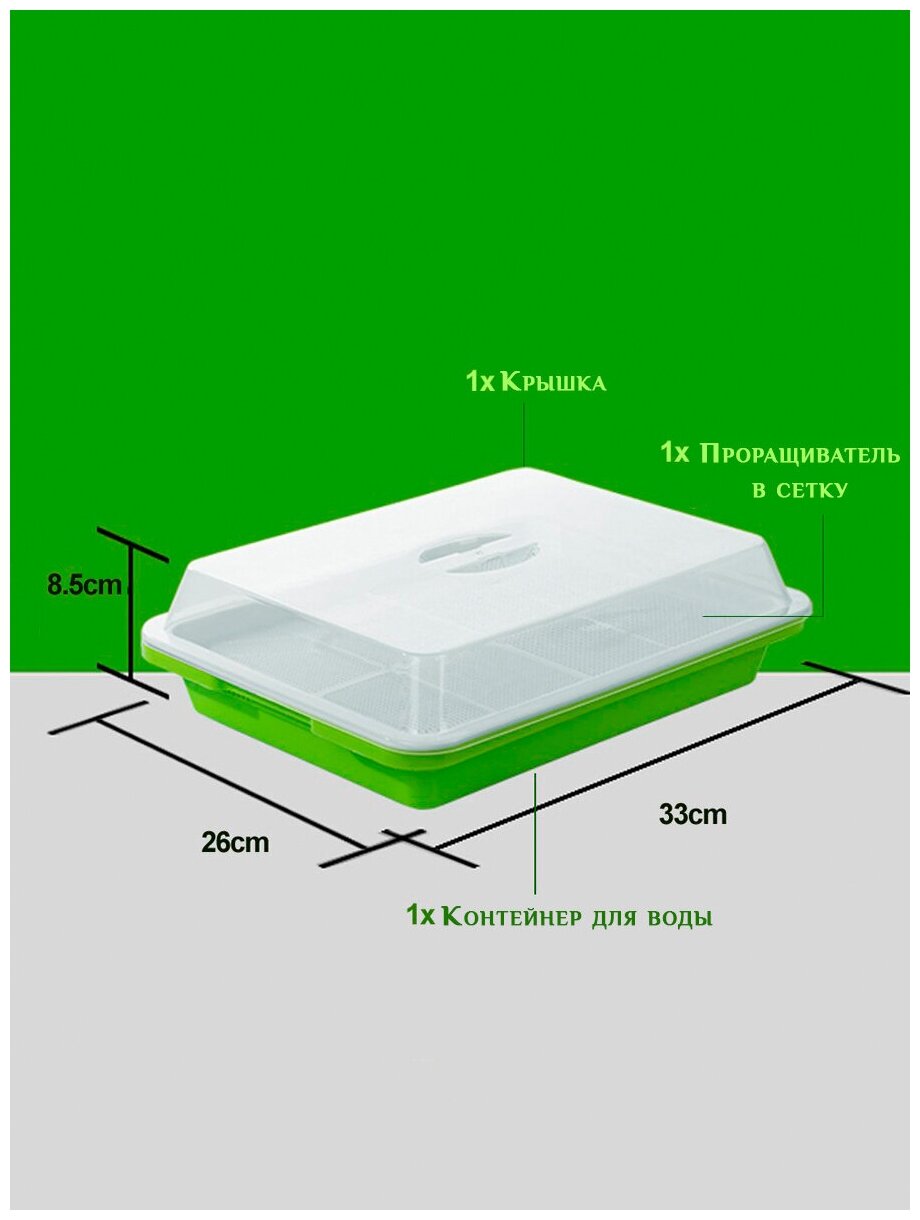 Проращиватель семян и микрозелени с крышкой и сеткой "Фермер Тёма" (гидропоника). Увеличенный объём. - фотография № 8