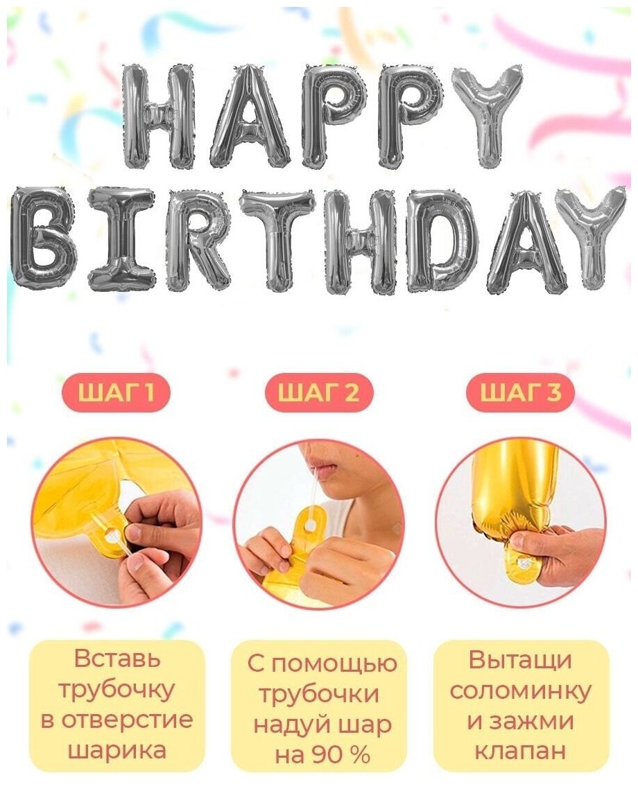 Набор фольгированных воздушных шаров буквы Happy Birthday С днем рождения