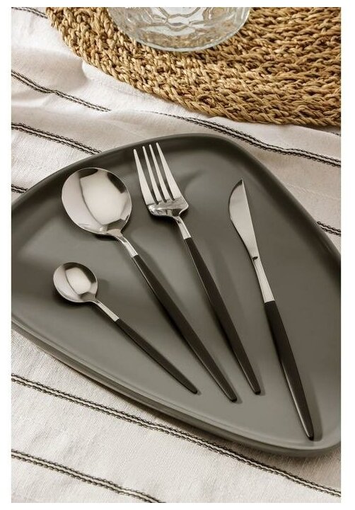 Набор столовых приборов из нержавеющей стали Magistro «Блинк» 4 предмета цвет металла серебряный чёрные ручки