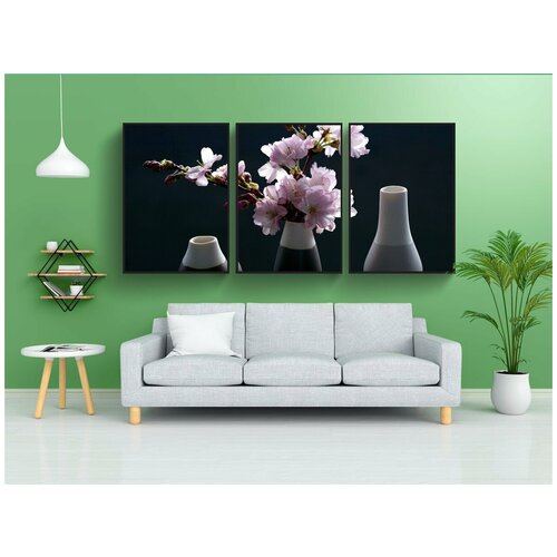 фото Набор модулных постеров для интерьера "вишни в цвету, ветвь, розовый" 60x90 см. в тубусе, без рамки lotsprints