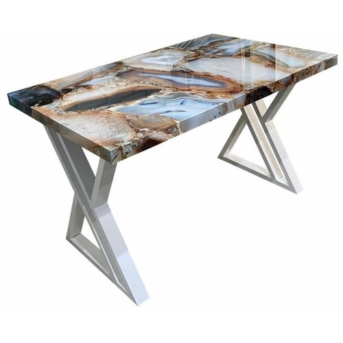 Стол Home-X 3D кварц, стекло/ белый каркас