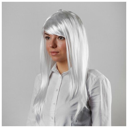 парик карнавальный красотка длинные прямые локоны 90 см белый Карнавальный парик «Красотка», цвет белый