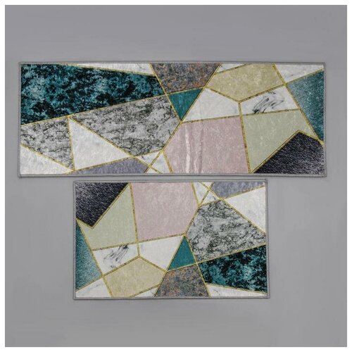 фото Набор ковриков для ванны и туалета 2 шт 45х120. 45х75 см "гео" 5752583 доляна