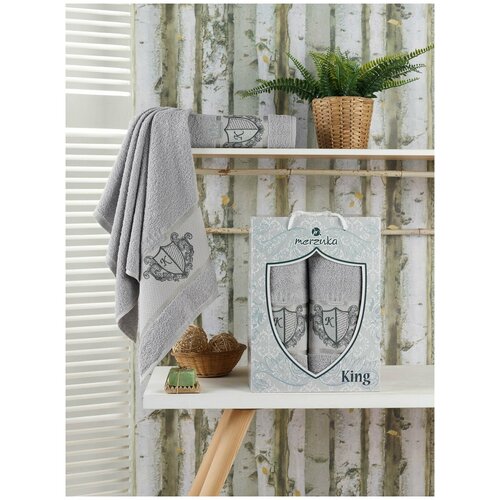 фото Подарочный набор полотенец для ванной 50х90, 70х140 merzuka king хлопковая махра серый merzuka (турция)