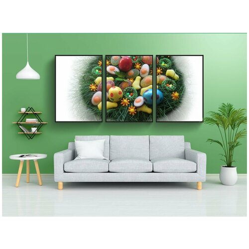 фото Набор модулных постеров для интерьера "пасхальные яйца, пасхальный, рисовать" 60x90 см. в тубусе, без рамки lotsprints