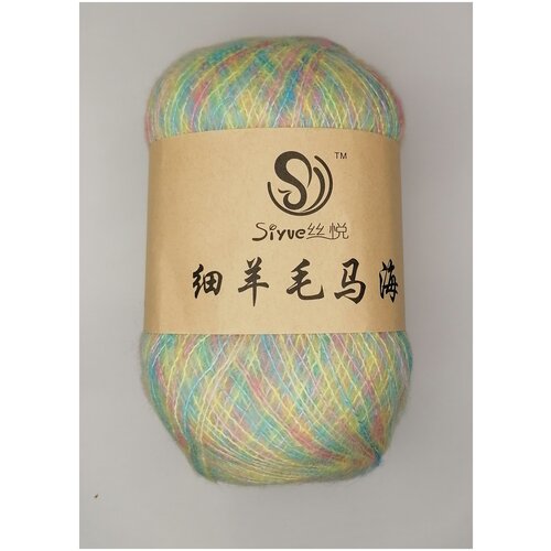 Пряжа Siyve Мохер, 32% мохер, 28% шерсть, 40% нейлон. 50гр 600м (205 радужно-мятный), 1шт