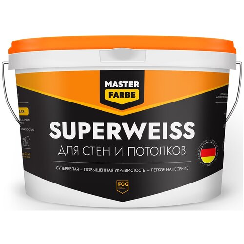 Краска водно-дисперсионная Master Farbe Superweiss полуматовая белый 14 л 14 кг