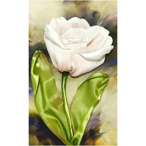 фото Набор для вышивки лентами каролинка арт. кл-4015(н) белый тюльпан 15х21,5 см