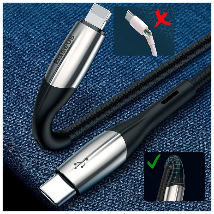 Кабель Baseus USB-C/Lightning 2m CATLSP-B01 (Black) - фото №16