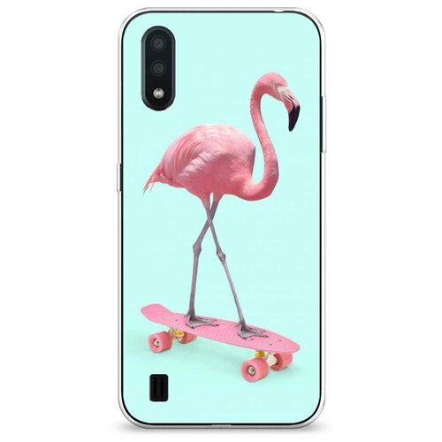 фото Силиконовый чехол "фламинго на скейте" на samsung galaxy a01 / самсунг гэлакси а01 case place