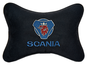 Автомобильная подушка на подголовник алькантара Black с логотипом автомобиля SCANIA