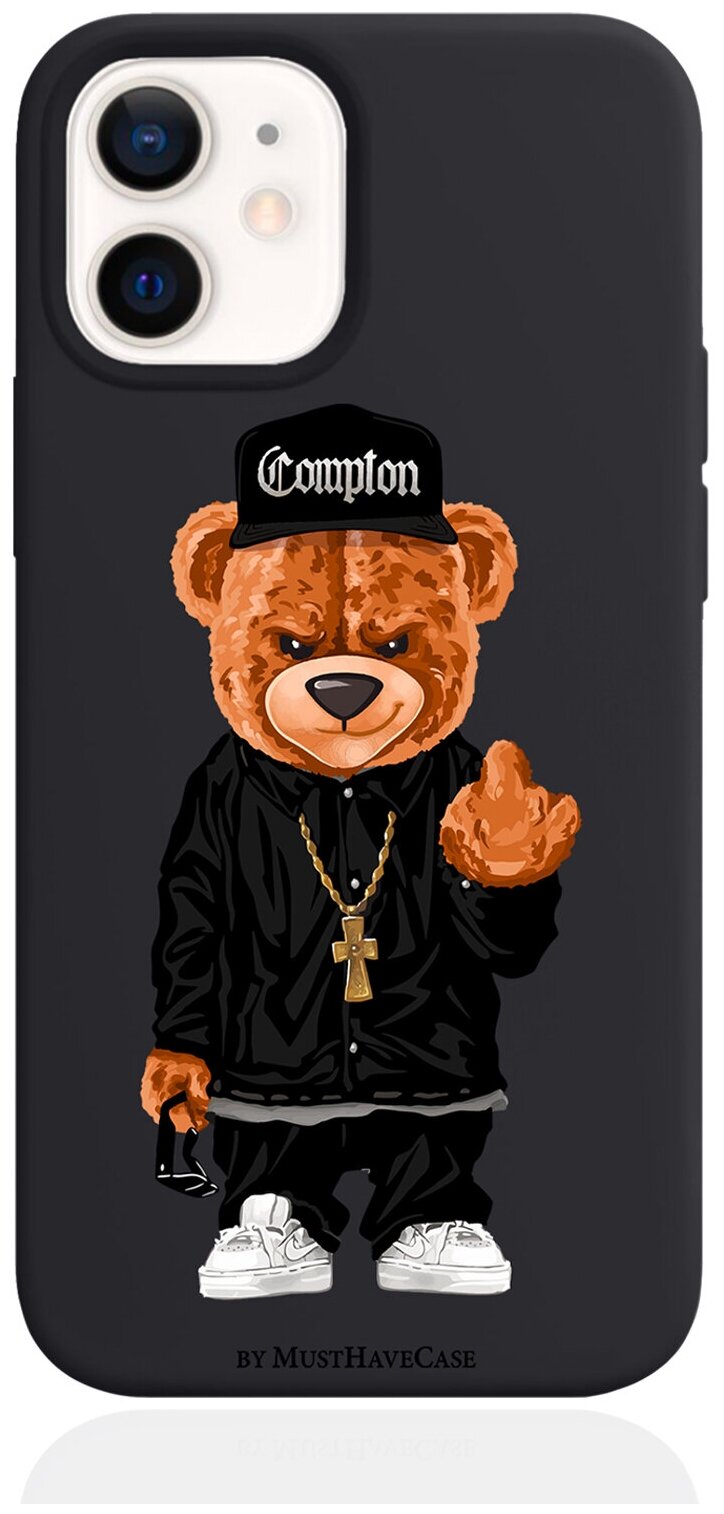 Черный силиконовый чехол для iPhone 12 Mini Мишка Compton