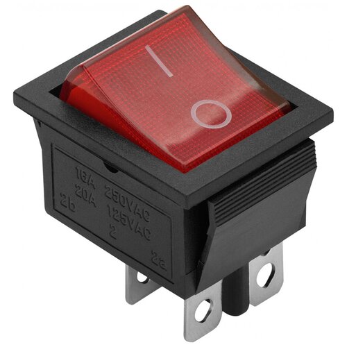 Клавишный выключатель duwi красный с подсветкой 4 контакта, 250В, 16А, вкл-выкл тип RWB-502, SC-767, 26840 6 розетка duwi 26577 1 16а белое золото