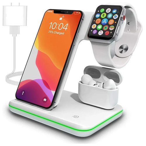 Беспроводная зарядная станция 3 в 1 GEPARD 15W для iPhone+iWatch+AirPods / Белая