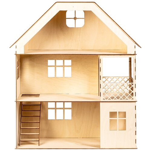 Деревянный Кукольный домик №5-1 Малый (2 этажа с мансардой) для кукол 7-13 см