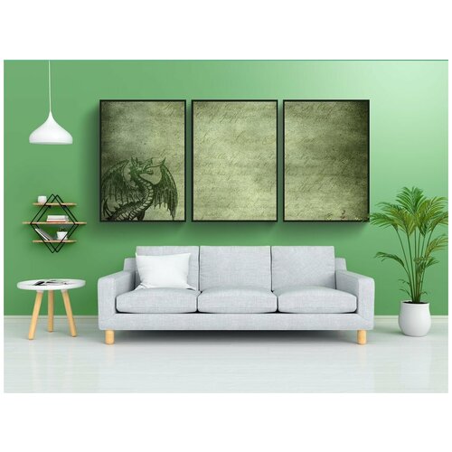 фото Набор модулных постеров для интерьера "дракон, бумага, пишу" 60x90 см. в тубусе, без рамки lotsprints