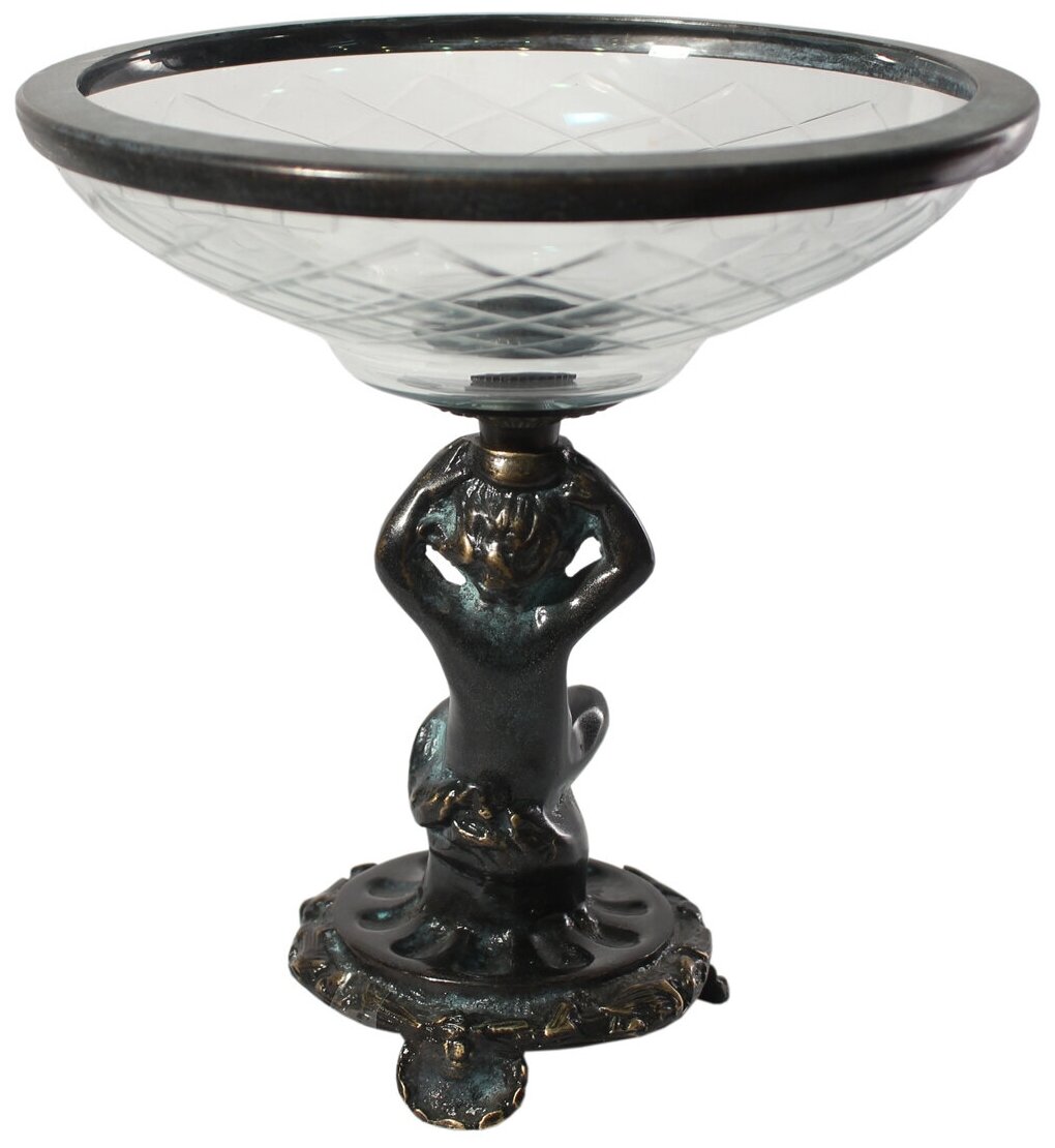 Фруктовница из бронзы и рифлёного стекла, высота 20 см, Индия — фото 1