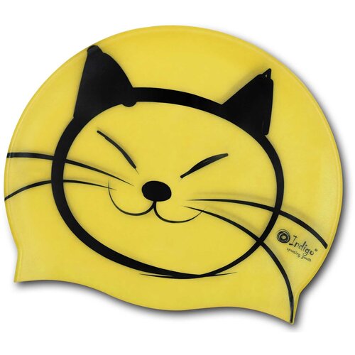 фото Шапочка для плавания силиконовая indigo детская котик, scct506, желтый,
