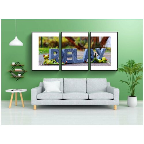 фото Набор модулных постеров для интерьера "расслабляться, лягушки, тихий" 60x90 см. в тубусе, без рамки lotsprints