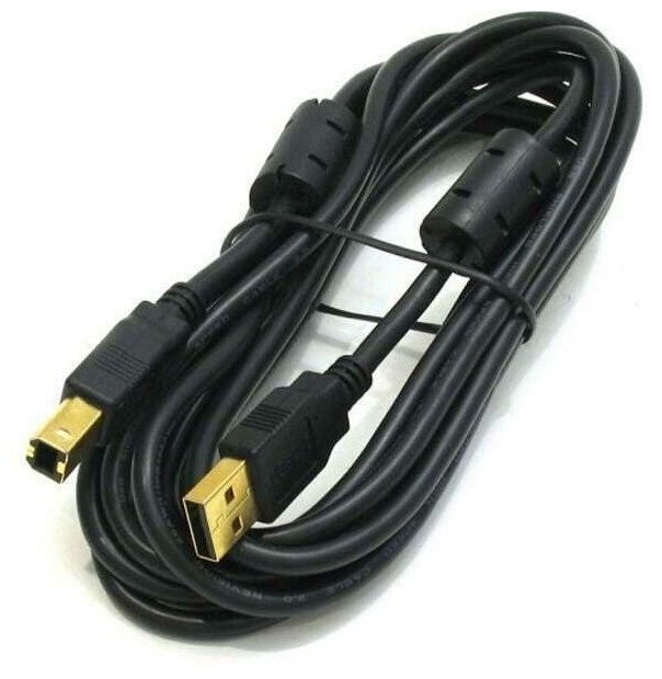 фото Bion Кабель интерфейсный USB 2.0 AM/BM, позолоченные контакты, ферритовые кольца, 1.8м, черный [BXP-CCF-USB2-AMBM-018]
