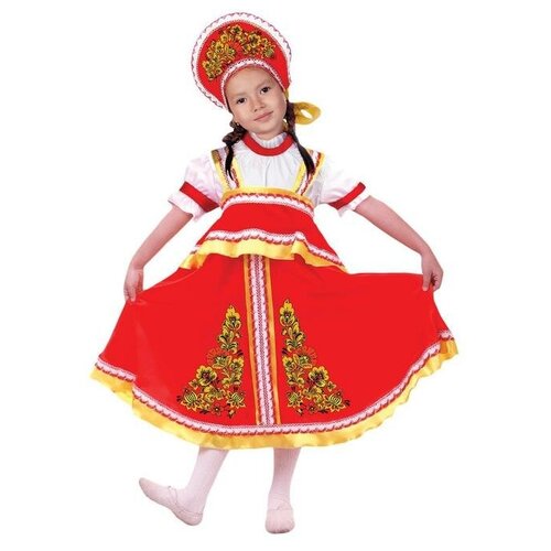фото Русский костюм хохлома, цветы, платье-сарафан, кокошник, р. 34, рост 140 см, цвет красный 6116206 страна карнавалия