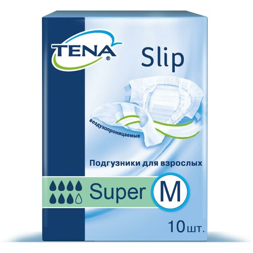 Подгузники для взрослых TENA Slip Super, M, 7 капель, 70-110 см, 10 шт.