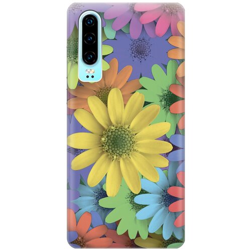 фото Силиконовый чехол на huawei p30 / хуавей п30 с принтом "букет из разнозветных ромашек" gosso