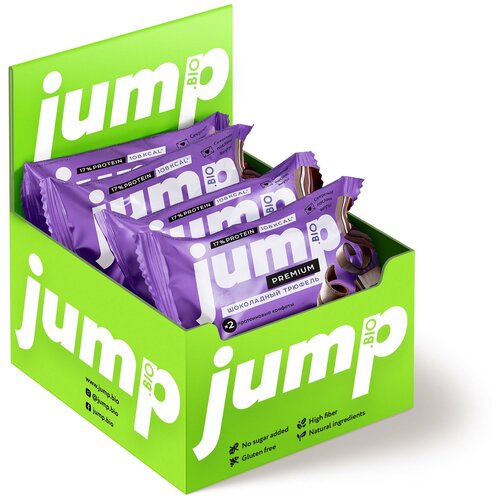 фото Протеиновые конфеты jump premium шоколадный трюфель, без сахара, глютена и консервантов, (8 шт.). протеиновые фитнес-батончики