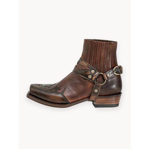 Мужские короткие ботинки с ремешком, Мужские Винтажные ковбойские сапоги, высокий каблук, заостренный носок