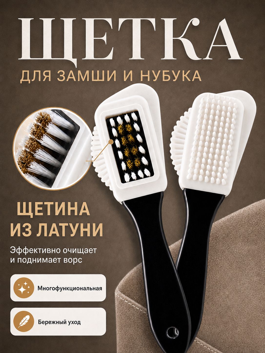 Щётка для чистки обуви из замши нубука 3 в 1