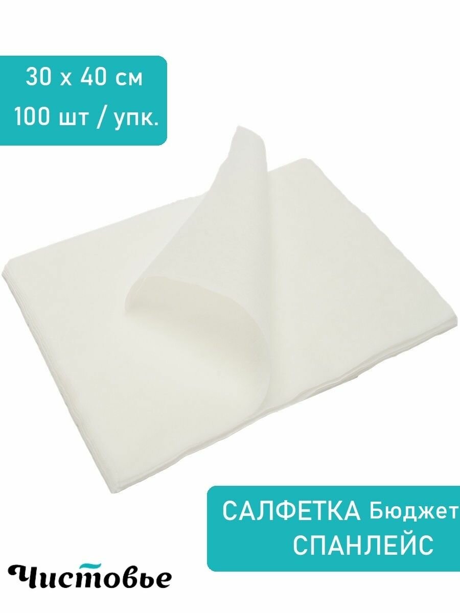 Салфетки одноразовые спанлейс 30х40 см В сложении 100шт 604-379