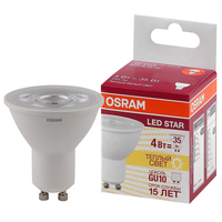 Лампа светодиодная OSRAM LED Star PAR16, 265лм, 4Вт, 3000К, теплый свет, Цоколь GU10, софит, прозрачная